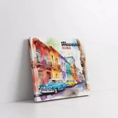 Havana Sokakları Kare Kanvas Tablo thumbnail 2