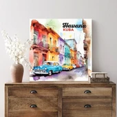 Havana Sokakları Kare Kanvas Tablo thumbnail 1