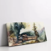 Buharlı Tren Ormanda Panoramik Yatay Kanvas Tablo thumbnail 1