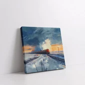 Kar Altında Tren Kare Kanvas Tablo thumbnail 2