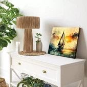 Gün Batımında Yelkenli Yatay Kanvas Tablo thumbnail 1