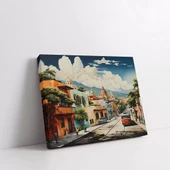 Renkli Sokak Manzarası Yatay Kanvas Tablo thumbnail 2