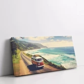 Yeşil Çayırlar ve Otobüs Panoramik Yatay Kanvas Tablo thumbnail 2