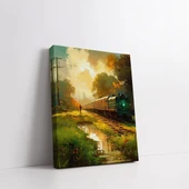 Gün Batımı Treni Dikey Kanvas Tablo thumbnail 1