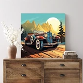 Dağ Manzarası ve Araba Kare Kanvas Tablo thumbnail 1