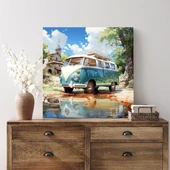Yeşil Otobüs Kare Kanvas Tablo thumbnail 1