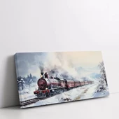 Karlı Buharlı Tren Panoramik Yatay Kanvas Tablo thumbnail 2