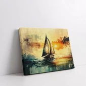 Gün Batımında Yelkenli Yatay Kanvas Tablo thumbnail 2