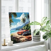 Sahil Arabası Dikey Kanvas Tablo thumbnail 1
