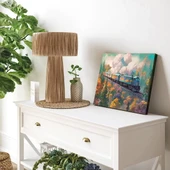 Pembe Çiçekler ve Tren Panoramik Yatay Kanvas Tablo thumbnail 1