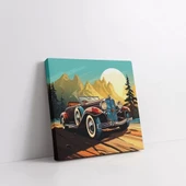 Dağ Manzarası ve Araba Kare Kanvas Tablo thumbnail 2