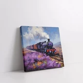 Mor Çiçekler ve Tren Kare Kanvas Tablo thumbnail 2
