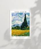 Vincent Van Gog Eygalières Yakınlarında, Haut Galline'de Servi Ağaçlı Buğday Çerçevesiz Poster Tarlası thumbnail 6