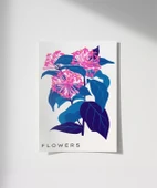 Çerçevesiz Poster Mavi Yaprak Pembe Çiçek thumbnail 1