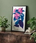 Çerçevesiz Poster Mavi Yaprak Pembe Çiçek thumbnail 5