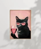 Çerçevesiz Poster Pembe Kadeh Siyah Kedi thumbnail 6