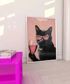 Çerçevesiz Poster Pembe Kadeh Siyah Kedi thumbnail 3