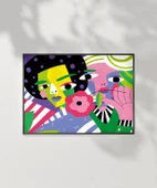 Çerçevesiz Poster Renkli Çiçekler ve Yüzler thumbnail 6