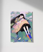 Çerçevesiz Poster Bitkiler ve Kuşlarla Süslenmiş thumbnail 1