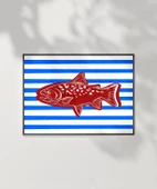 Çerçevesiz Poster Kırmızı Balık Mavi Çizgiler thumbnail 7