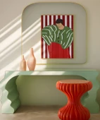 Çerçevesiz Poster Kırmızı Çizgilerde Yeşil Kadın thumbnail 4