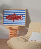 Çerçevesiz Poster Kırmızı Balık Mavi Çizgiler thumbnail 4
