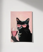 Çerçevesiz Poster Pembe Kadeh Siyah Kedi thumbnail 1