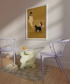 Çerçevesiz Poster Kedi ve Kadın İllüstrasyon thumbnail 4