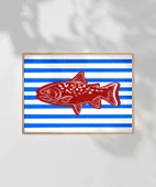 Çerçevesiz Poster Kırmızı Balık Mavi Çizgiler thumbnail 6