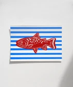 Çerçevesiz Poster Kırmızı Balık Mavi Çizgiler thumbnail 1