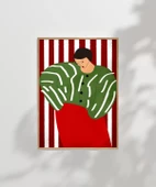 Çerçevesiz Poster Kırmızı Çizgilerde Yeşil Kadın thumbnail 7