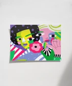 Çerçevesiz Poster Renkli Çiçekler ve Yüzler thumbnail 1