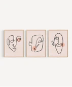 Çerçevesiz Poster Soyut Yüz Çizgileri ve Renk Detayları Triptik 3'lü thumbnail 6
