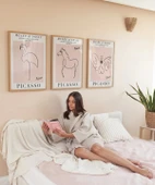 Çerçevesiz Poster Picasso Tarzı Hayvan Çizimleri 3'lü thumbnail 5