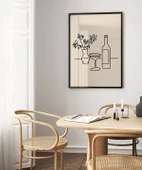 Çerçevesiz Poster Şarap Şişesi ve Çiçek Vazosu Line Art thumbnail 5