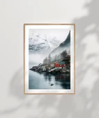 Çerçevesiz Poster Kırmızı Ev ve Sisli Dağlar thumbnail 7