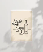Çerçevesiz Poster Şarap Şişesi ve Çiçek Vazosu Line Art thumbnail 2