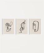 Çerçevesiz Poster Soyut Yüz Çizgileri 3'lü thumbnail 2