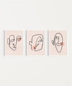 Çerçevesiz Poster Soyut Yüz Çizgileri ve Renk Detayları Triptik 3'lü thumbnail 2
