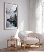 Çerçevesiz Poster Kırmızı Ev ve Sisli Dağlar thumbnail 5