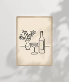 Çerçevesiz Poster Şarap Şişesi ve Çiçek Vazosu Line Art thumbnail 8