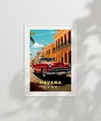 Çerçevesiz Poster Havana Sokaklarında Klasik Bir Araba thumbnail 2