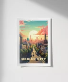 Çerçevesiz Poster Mexico City Gün Batımı ve Şehir Silüeti thumbnail 1