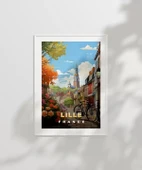Çerçevesiz Poster Lille Sokakları ve Bisiklet Manzarası thumbnail 2