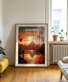 Çerçevesiz Poster Piramitlerin Altında Gün Batımı thumbnail 3