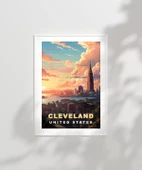 Çerçevesiz Poster Gün Batımında Şehir Silüeti thumbnail 2