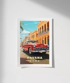 Çerçevesiz Poster Havana Sokaklarında Klasik Bir Araba thumbnail 1