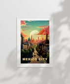 Çerçevesiz Poster Mexico City Gün Batımı ve Şehir Silüeti thumbnail 2