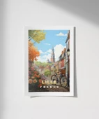 Çerçevesiz Poster Lille Sokakları ve Bisiklet Manzarası thumbnail 1