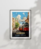 Çerçevesiz Poster Lizbon Tramvayı ve Şehir Manzarası thumbnail 6